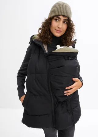 bonprix 3-in-1 wasserabweisende Umstandsweste mit Trageeinsatz, schwarz, Gr.48, Umstandsweste für die Schwangerschaft und danach