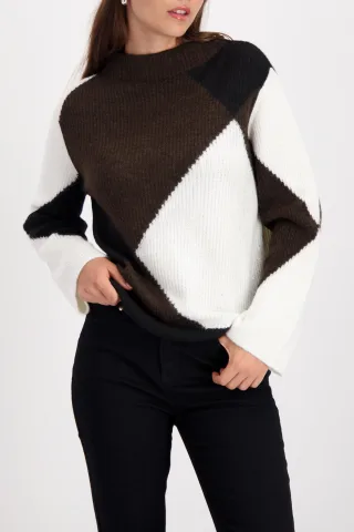 monari - Strickpullover mit Rautenmuster brownie - Gr. - 42