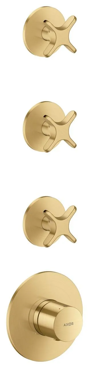 Hansgrohe Thermostatmodul Unterputz AXOR One für 3 Verbraucher mit Kreuzgriff brushed gold optic, 4 48713250