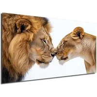 DARO Design Leinwandbild Modern Abstrakt Wandbilder XXL Wandbild Wand Deko Leinwand Bilder, (Löwenpärchen - Bild groß Wohnzimmer Schlafzimmer Küche Esszimmer Einteilig Querformat Fotodruck Leinwände Wanddeko Abstrakte Kunst Boho), 30x20cm