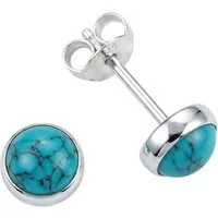 mantraroma Paar Ohrstecker SAMA rund klein aus 925 Silber mit Türkis (Paar, Paar Ohrringe mit Schmuckbeutel), 925 Sterling Silber Ohrringe für Damen