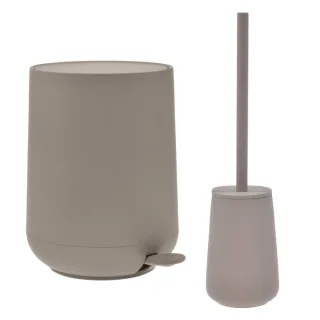 Bad-Accessoires Nova One Set 2tlg taupe | Zone Denmark Monochrome Design-Kombi aus Soft-Touch Kosmetikeimer und Toilettenbürste aus Steingut fürs Bad.
