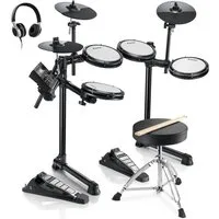 Donner E-Drum E-Schlagzeug 450 Sounds mit Thron Pedale Kopfhörer DED-200 Lite,Set, für Anfänger Faltbar und tragbar