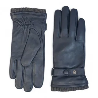 Herrenhandschuhe aus marineblauem italienischem Leder mit warmem Wollfutter, ideal für Winter, Radfahren, Autofahren und Freizeit.