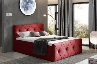 Boxspringbett Schlafzimmerbett LEWIS LUX 180x200cm in Stoff Matt Velvet Rot