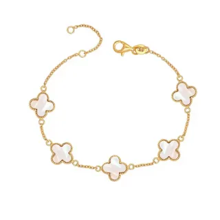 Damenarmband Kleeblatt Perlmutt Gold Sterling Silber 925 BIPU024