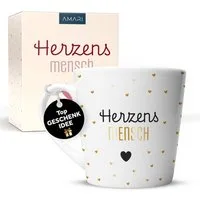 Amari Tasse Herzensmensch hochwertige Goldveredelung (Nr. 21) Geschenkidee, Kaffeetasse Teetasse Bürotasse 330 ml für Freundin, Kollegin, Partner