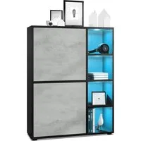 Vladon Highboard Cuba (Anrichte mit 2 Türen, und 4 offene Fächer inkl. RGB LED Beleuchtung), Schwarz matt/Beton Oxid Optik (79 x 105,5 x 35,5 cm)