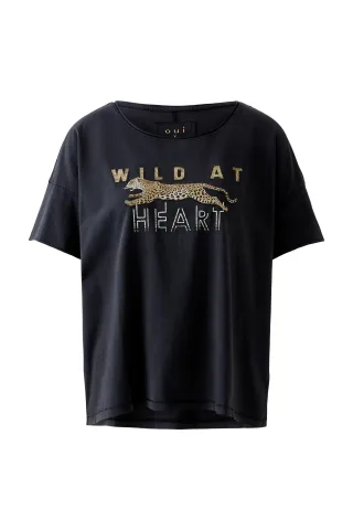 Oui - T-Shirt 100% Biobaumwolle washed out black - Gr. - 34