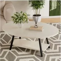 HawthyHome Couchtisch ovaler 2-stöckiger Beistelltisch mit Stauraum, 101 x 60 cm (1-St), Moderner Massivholztisch, ideal für Wohnzimmer und Schlafzimmer
