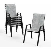GOTLAND Gartenstuhl Hochlehner Gartenstühle 6er Set Stapelbar, Wetterfeste Terrassenstühle (für Garten, Balkon, Terrasse, Poolbereich, 6 St), mit Armlehnen, Atmungsaktives Textilene & Stahlgestell