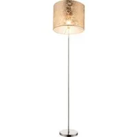 GLOBO LIGHTING Stehlampe AMY, ohne Leuchtmittel, Stehleuchte Nickel matt, Textil gold, Fußschalter, E27