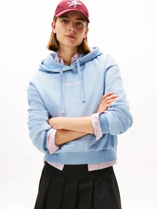 CLASSIC SCRIPT FLEECE HOODIE brisk blue heather - Gr. - S