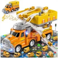 TEMI Spielzeug-Auto Auto Abenteuer Spielzeug Auto Träger Spielzeug mit 8 Mini Fahrzeuge, (Set, 1 x Spielzeugauto,8 x Kleinwagen,1 x Karte), Ausgestattet mit Ton und Licht, abnehmbare Schieberkombination