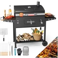 HOMALL Holzkohlegrill XXL Grill Holzkohle, mit Grillzubehör Set, Grillfläche: 71×43cm, Großer Holzkohlegrill mit Rädern, Grillstation mit Warmhaltezone & Belüftung, Klappbarem Lagerregal und Flaschenöffner, Rostbeständig BBQ Grill