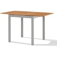 KHG Gartentisch Balkontisch 70x75cm, ausziehbar bis 126 cm, Tischplatte aus Eukalyptus (Outdoor-Tisch ausziehbar), aus Aluminium, zum Schutz pulverbeschichtet, ausziehbar auf 126 cm