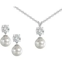 Firetti Schmuckset Multipack Schmuck Geschenk Perlenhalskette Perlenohrstecker Glitzer (Set, 4-tlg), mit Zirkonia und Muschelkernperlen