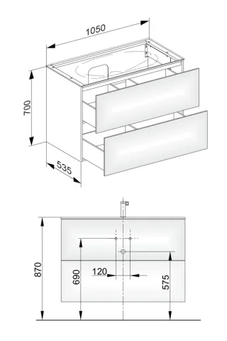 Keuco Waschtischunterschrank Edition 11 31352, 2 Front-Auszüge, B: 1050, H: 700, T: 535 mm 31352110000