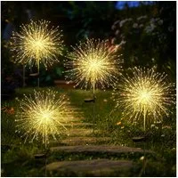 pedete LED Solarleuchte LED Solar Gartendeko 4 Stück Solarlampen Garten 80 LED Feuerwerk, LED fest integriert, gartendeko, solarlampen für außen, Warmweiß, Bunt, Leuchtmittel, Wetterfest Pusteblume Solarlampen 8 Modi mit Erdspieß 4 Stück