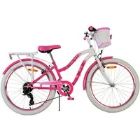 Volare Kinderfahrrad 24 ZOLL Kinder Mädchen Fahrrad Kinderfahrrad Rad LOVELY 7 Gänge 24122, 7 Gang Shimano, Kettenschaltung, 7 Gänge, Korb, Seitenständer, Gepäckträger