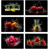 MuchoWow Platzset Splash - Obst und Gemüse, (6-St), Platzsets, Tischset, Abwaschbar, Tischsets, Platzdeckchen