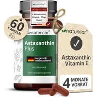 Naturklar Astaxanthin 12 mg Kapseln - 2 Fach Kombi Kapseln, Hochdosiertes Astaxanthin & Vitamin E für 4 Monate Reichweite - Vegan à 60 St., 30 g
