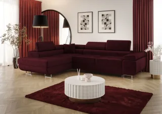 Ecksofa Schlafsofa Sofa MONARO Stoff Monolith Bordeauxrot Ottomane Links