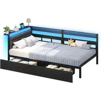 KIMENICH Daybett Schlafsofa mit LED-Beleuchtung, Ladestation und 2 Schubladen (1 tlg), Polsterbett Jugendbett 90x200 cm