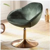 FINEBUY Polsterstuhl Loungesessel SIRAN Drehstuhl Clubsessel Samt Cocktailsessel (Samt Grün / Gold 70x79x70 cm, Design Drehstuhl), Loungesessel Drehbar, Polsterstuhl Lounge