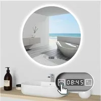 duschspa Badspiegel Wandspiegel Rund Kalt/Neutral/Warmweiß dimmbar Memory, Touch/Wandschalter + Uhr