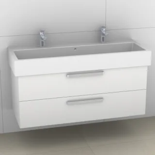 Artiqua 411 Waschtischunterschrank für Vero 045412 mit 2 Armaturbohrungen Weiß Hochglanz, 411-WU2L-D 411-WU2L-D25-7016-68