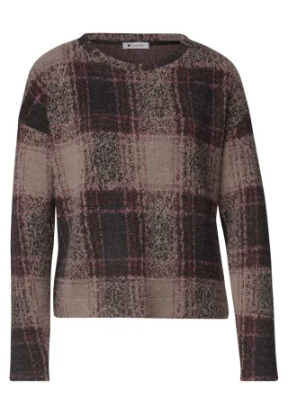 Street One - Langarm Shirt mit Rundhals und Karomuster black coffee - Gr. - 40