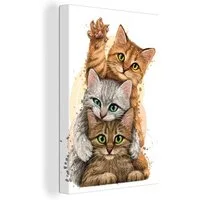 OneMillionCanvasses® Leinwandbild Katzen - Illustration - Haustiere - Katze, Fotodruck (1 St), Leinwand Canvas Wandbild, Wanddekoration 20x30 cm