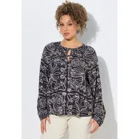 Ulla Popken Longbluse Bluse Blüten Schnürung Tunika-Ausschnitt Langarm