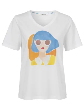eiszeit - T-Shirt V-Ausschnitt 1/2 Arm Motiv Druck white multicolor - Gr. - 52