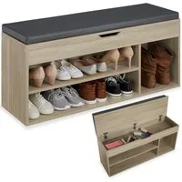tectake Schuhschrank Schuhbank Natalya mit Sitzpolster für 9 Paar Schuhe, 104x30x49cm (Komplettset, 1-St., inkl. Schlüssel) großes Klappfach zur Aufbewahrung