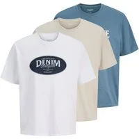 Jack & Jones T-Shirt JJEDOVER DENIM TEE SS O-NECK 3PK MP (Packung, 3-tlg)