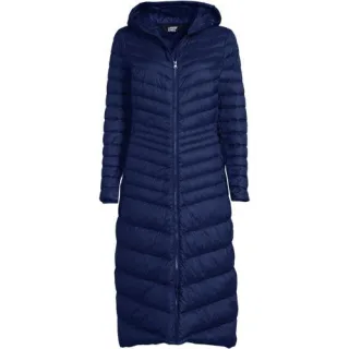 Ultraleichter Maxi-Daunenmantel mit Kapuze WANDERWEIGHT, Damen,  Blau, Nylon/Daunen, by Lands' End