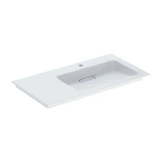 Geberit One Möbel-Waschtisch 505009001 90x48cm, ohne Überlauf, weiß KeraTect/Blende weiß, Hahnloch rechts