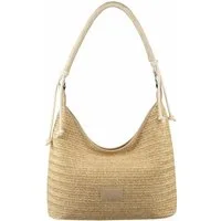 ITALYSHOP24 Schultertasche DAMEN TASCHE Strohtasche Shopper Hobo Geflecht Häkeltasche Crossbody, Boho Beuteltasche Leder Optik Sommer Basttasche Strand Reise Urlaub