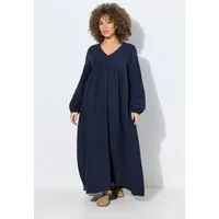 Ulla Popken Maxikleid Musselinkleid A-Linie V-Ausschnitt Langarm