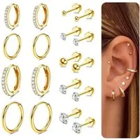 LuxusKollektion Ohrring-Set 9Paar Ohrstecker Set Gold Silber 316L Chirurgenstahl Cubic Zirkonia