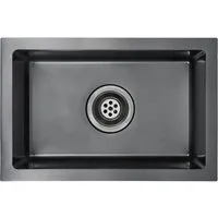 vidaXL Granitspüle Handgefertigte Küchenspüle Schwarz Edelstahl, 29/44 cm