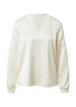 comma - Satinbluse mit V-Ausschnitt und feinen Rippdetails beige - Gr. - 42