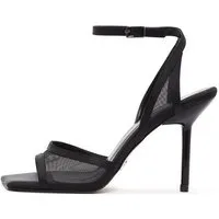 Derimod Sandaletten mit hohem Absatz mit Mesh-Detail Sandale Kunstleder, Knöchelriemen, Stiletto-Absatz, TPU-Sohle, Karree-Spitze