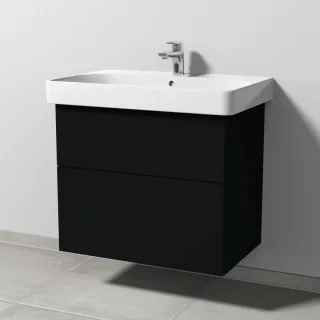 Sanipa 3way Waschtischunterbau zu Geberit Smyle Square Waschtisch mit 2 Auszügen, Schwarz-Matt SF67208