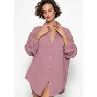 SASSYCLASSY Longbluse Oversize Musselin Bluse Damen Langarm Elegant Hemdbluse lang aus Baumwolle mit V-Ausschnitt, One Size (Gr. 36-48)