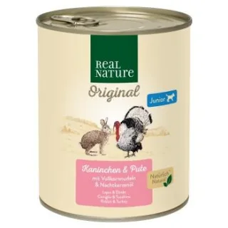 REAL NATURE Nassfutter Hund, Junior, Kaninchen und Pute 6x800 g