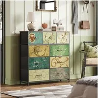 PXloue Kommode Sideboard Schubkastenkommode, 9 Schubladen, Retro-Stil, Blumenstoff, Breite 100cm