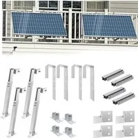 Rhein Beleuchtung Balkonkraftwerk Montageset für 2 Solarmodule – Halterung Balkonkraftwerk, wetterfest, 0 W, Edelstahl (Haken), Aluminium (Ständer & Schienen), (Set, 2-St., Solarpanel Halterung aus Alu & Edelstahl – für Balkon & Carport), 15–30° vers